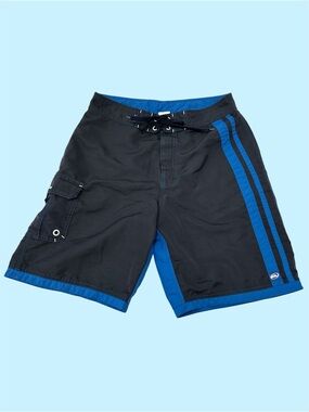 Y2K Quiksilver Racing Stripe Surf Board Shorts Rip Stop Size 32 Navy